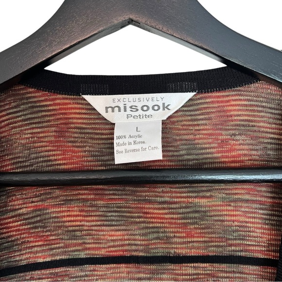Misook Stripe Knit Longline Open Front Cardigan Black Multi Large Petite Classic - Picture 3 of 4